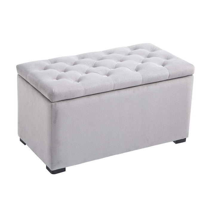 Easycomfort Cassapanca Portaoggetti Set di 3 Pezzi con 2 Sgabelli Pouf in Velluto, Grigio Perla