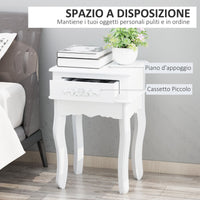 Comodino con Cassetto in Legno Bianco 40x35x60 cm