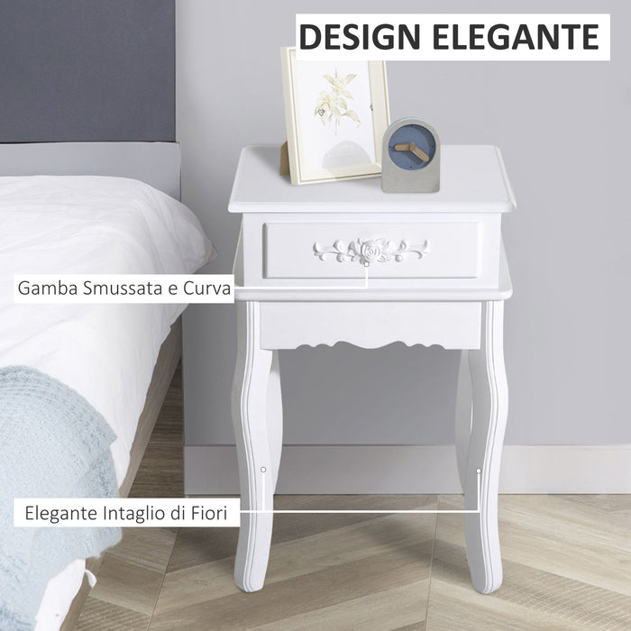 Comodino con Cassetto in Legno Bianco 40x35x60 cm