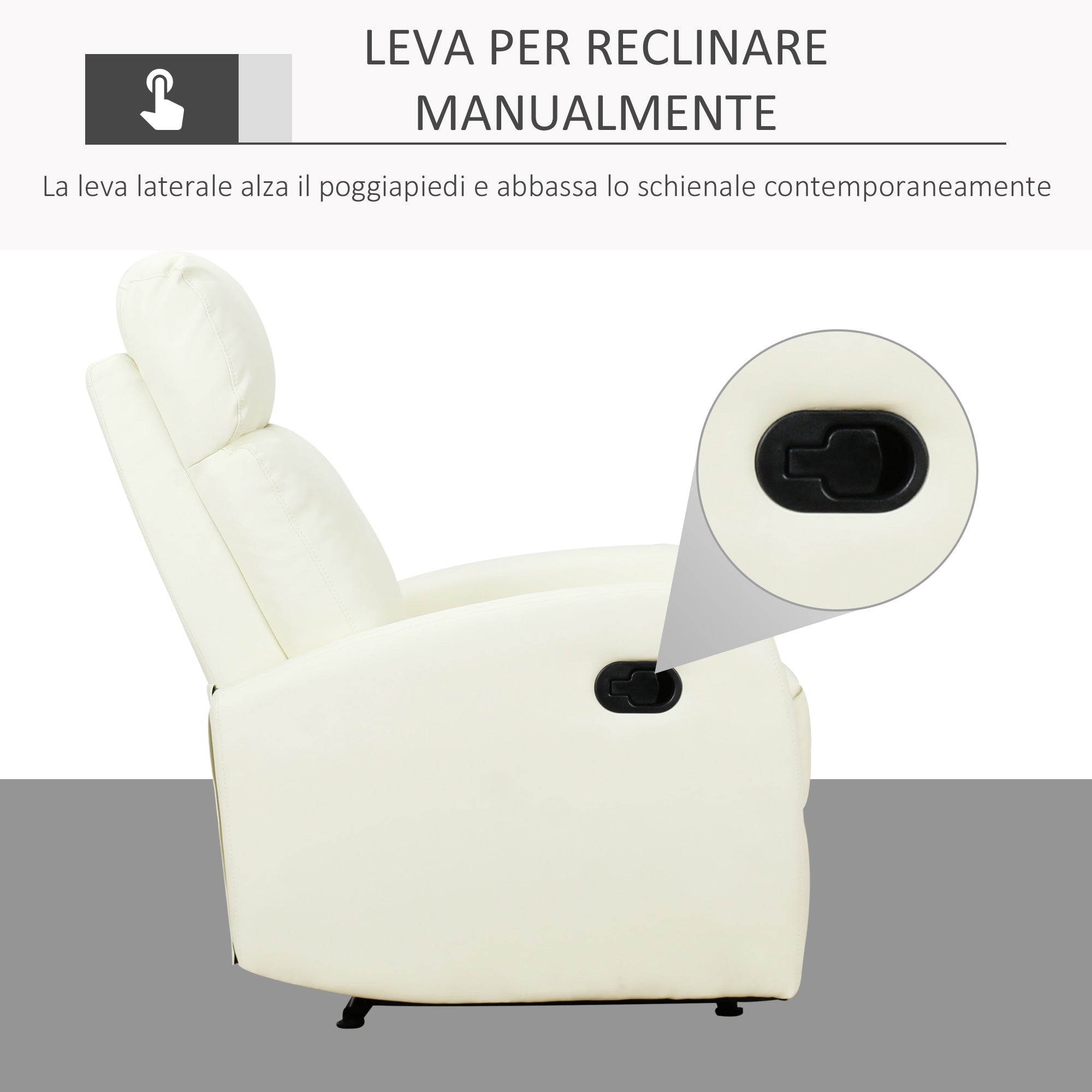 Poltrona Relax Reclinabile Ergonomica in Similpelle 65x92x100 cm Crema