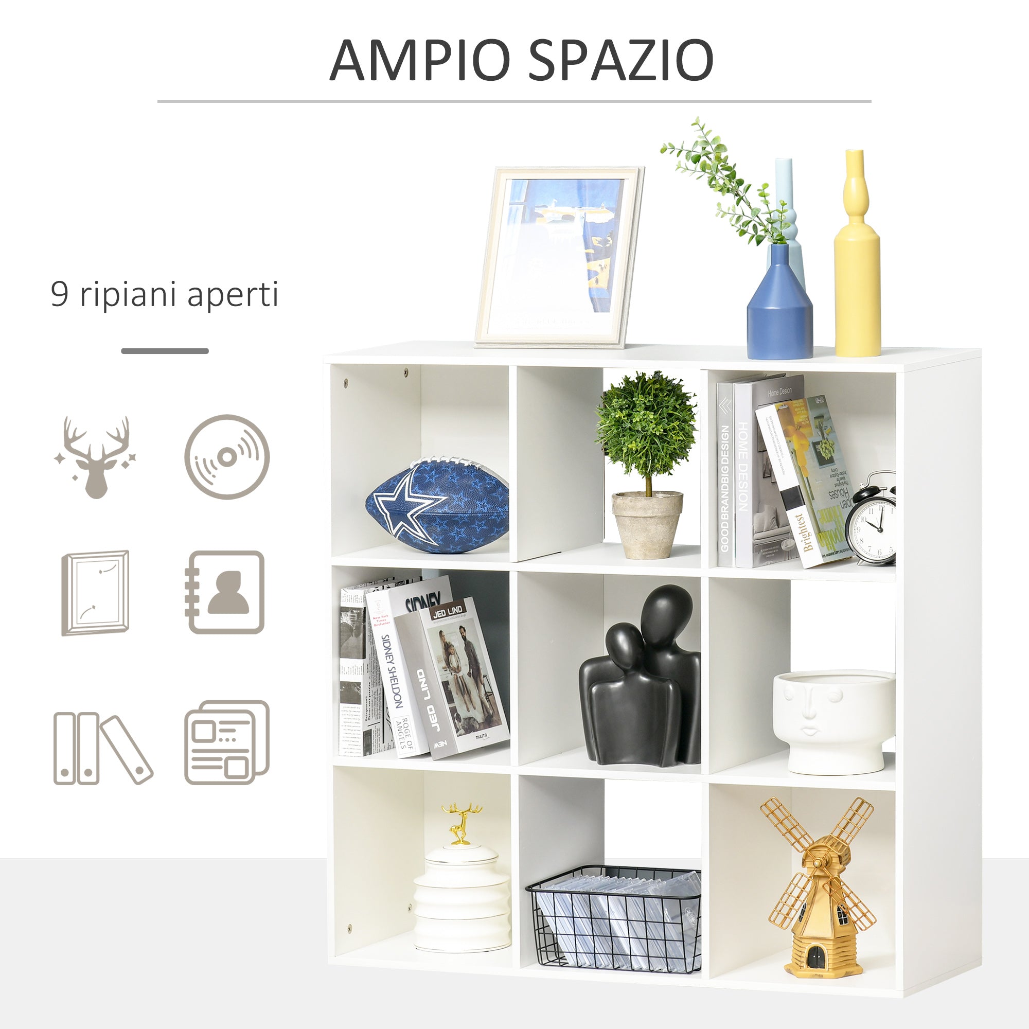 Libreria 3 Ripiani 91,5x29,5x91,5 in Legno  Bianco