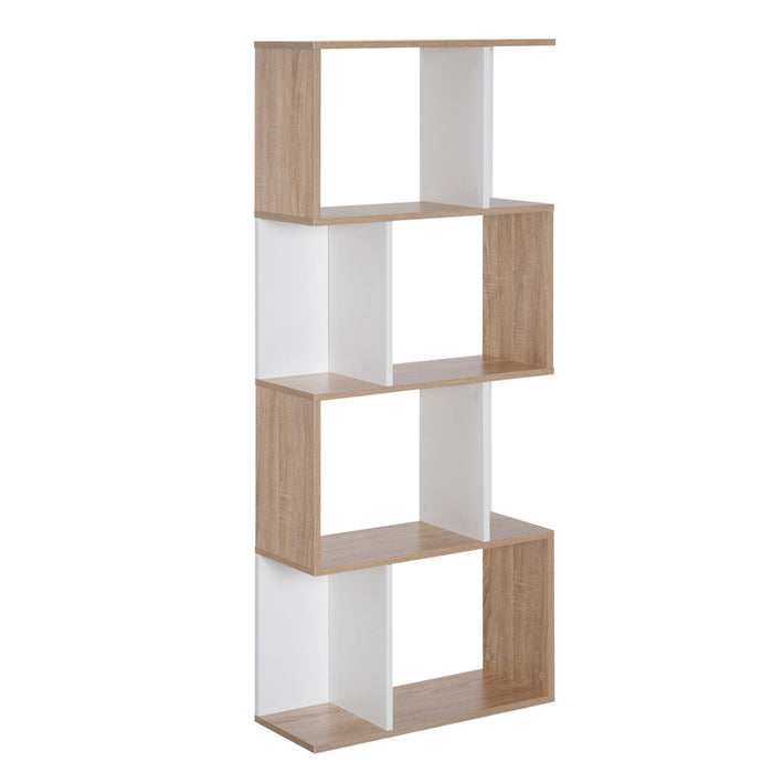 Libreria di Design Moderno 4 ripiani Legno Naturale e Bianco 60x24x148 cm