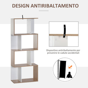 Libreria di Design Moderno 4 ripiani Legno Naturale e Bianco 60x24x148 cm