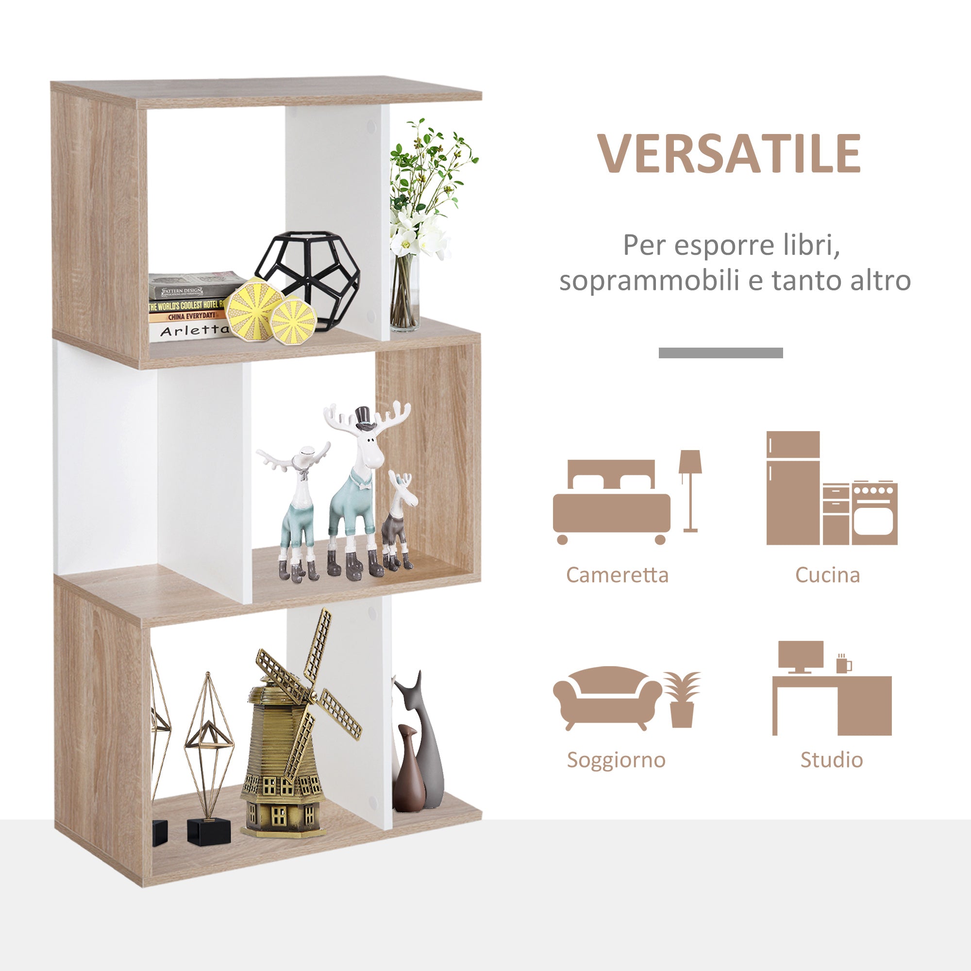 Easycomfort Libreria di Design Scaffale Ufficio Legno Moderna 3 Ripiani 60 × 24 × 111.4cm