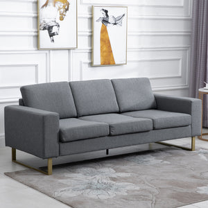 EASYCOMFORT  Divano a 3 Posti con Cuscini in Tessuto di Lino Grigio scuro, 200x82x78cm