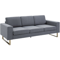 EASYCOMFORT  Divano a 3 Posti con Cuscini in Tessuto di Lino Grigio scuro, 200x82x78cm