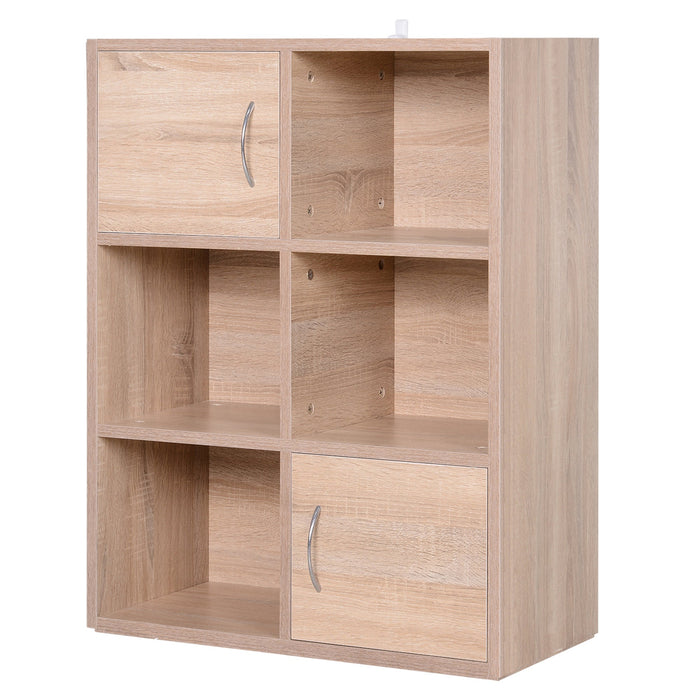 Libreria Scaffale in Legno a 3 Ripiani con 4 Scompartimenti e 2 ante Legno Naturale 61.5x29.5x80 cm