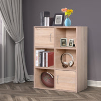 Libreria Scaffale in Legno a 3 Ripiani con 4 Scompartimenti e 2 ante Legno Naturale 61.5x29.5x80 cm