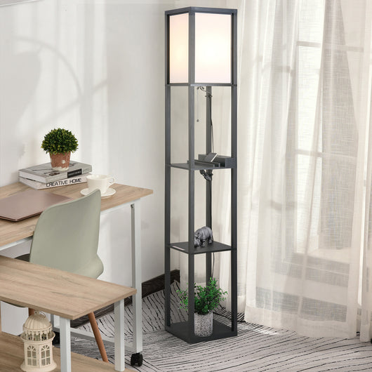 Easycomfort Lampada da Terra Moderna, Lampadina Illuminazione Interna Salvaspazio con Ripiani da Soggiorno Cotone, MDF 26 x 26 x 160 cm Nero e Bianco