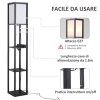 Easycomfort Lampada da Terra Moderna, Lampadina Illuminazione Interna Salvaspazio con Ripiani da Soggiorno Cotone, MDF 26 x 26 x 160 cm Nero e Bianco