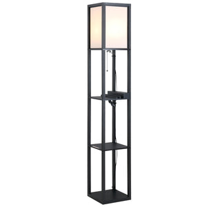 Easycomfort Lampada da Terra Moderna, Lampadina Illuminazione Interna Salvaspazio con Ripiani da Soggiorno Cotone, MDF 26 x 26 x 160 cm Nero e Bianco