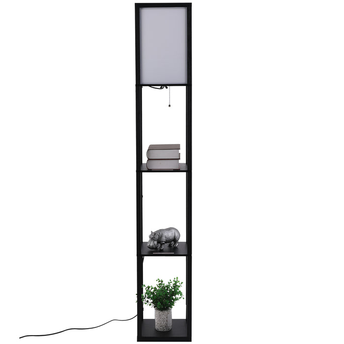 Easycomfort Lampada da Terra Moderna, Lampadina Illuminazione Interna Salvaspazio con Ripiani da Soggiorno Cotone, MDF 26 x 26 x 160 cm Nero e Bianco