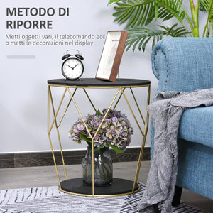 EasyComfort Tavolino da Caffè dal Design Geometrico, Tavolino da Salotto Moderno in Metallo e MDF, Colori: Oro e Nero (Φ45x48cm)