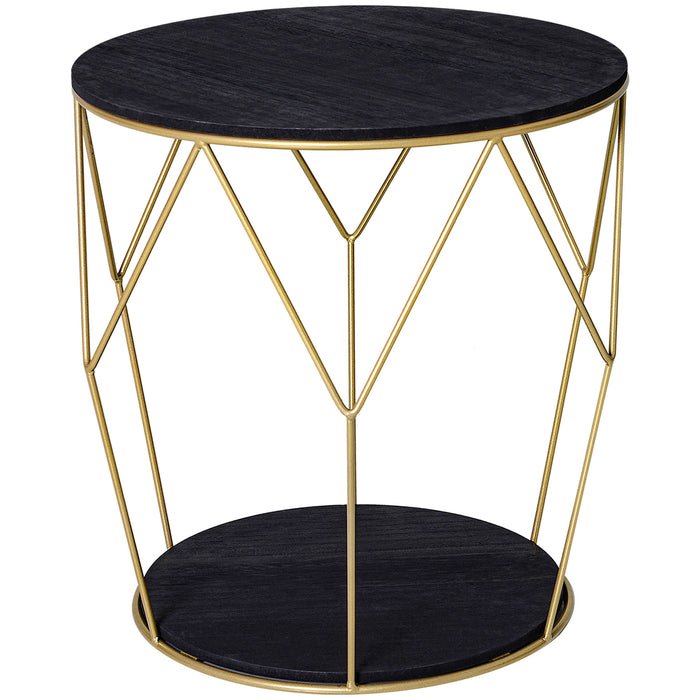 EasyComfort Tavolino da Caffè dal Design Geometrico, Tavolino da Salotto Moderno in Metallo e MDF, Colori: Oro e Nero (Φ45x48cm)