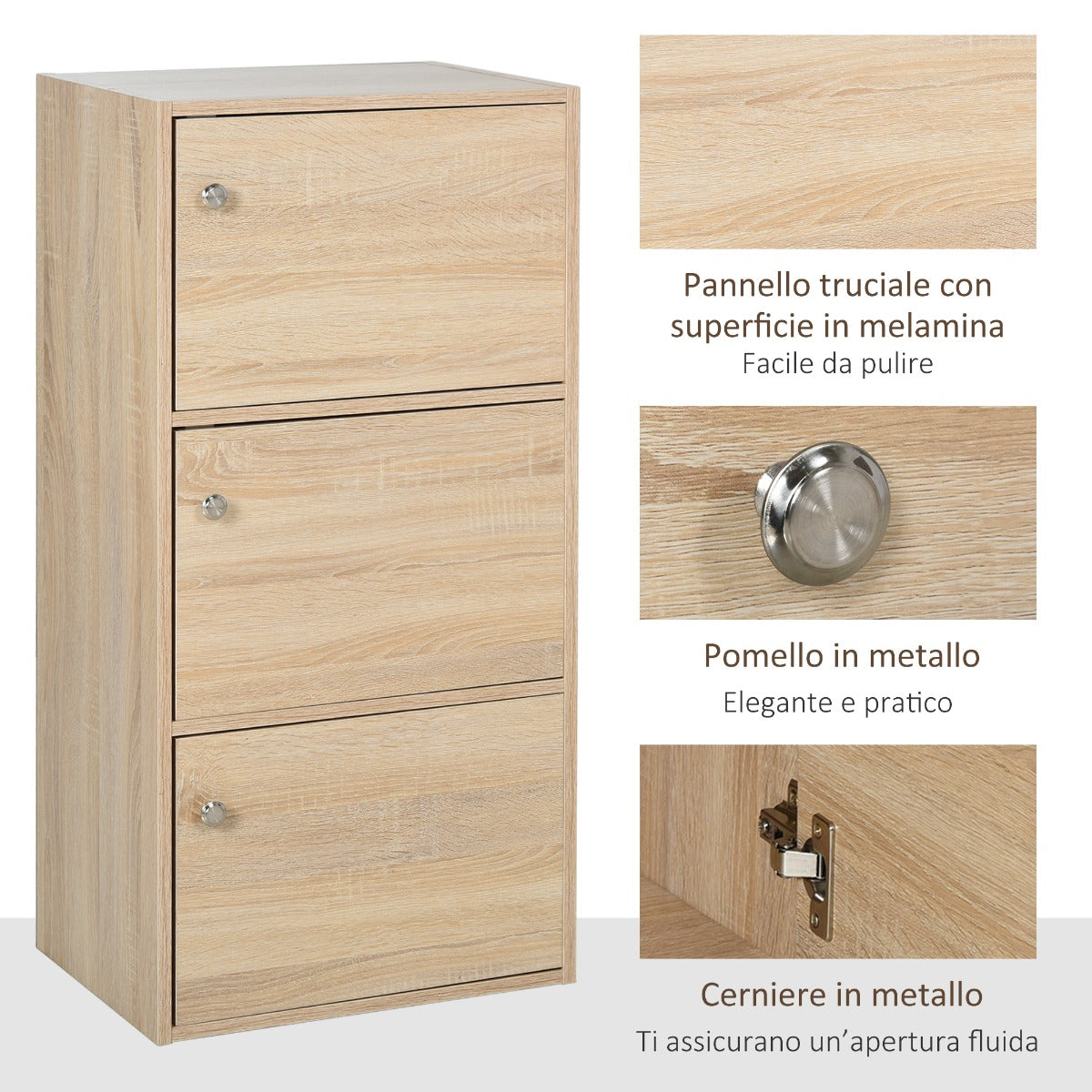 EasyComfort Mobiletto Multiuso con 3 Ripiani in Legno e 3 Ante per Casa o Ufficio 48 x 34 x 100cm