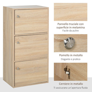 EasyComfort Mobiletto Multiuso con 3 Ripiani in Legno e 3 Ante per Casa o Ufficio 48 x 34 x 100cm