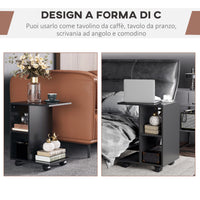 EASYCOMFORT  Tavolino da Salotto a C con 2 Ripiani Aperti e 4 Ruote Girevoli, 45x35x58 cm, Nero