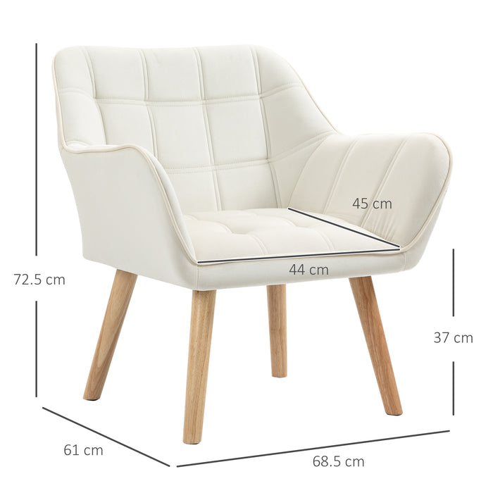 EasyComfort Poltrona Design Scandinava in Legno ed Effetto Velluto Crema, per Soggiorno o Ufficio, 68.5x61x72.5 cm