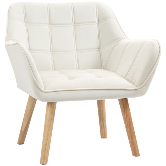 EasyComfort Poltrona Design Scandinava in Legno ed Effetto Velluto Crema, per Soggiorno o Ufficio, 68.5x61x72.5 cm