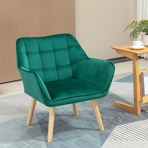 EASYCOMFORT  Poltroncina Stile Nordico in Legno ed Effetto Velluto Verde per Soggiorno o Ufficio, 64x62x72.5 cm