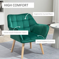 EASYCOMFORT  Poltroncina Stile Nordico in Legno ed Effetto Velluto Verde per Soggiorno o Ufficio, 64x62x72.5 cm