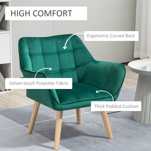 EASYCOMFORT  Poltroncina Stile Nordico in Legno ed Effetto Velluto Verde per Soggiorno o Ufficio, 64x62x72.5 cm