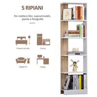 Libreria 5 Ripiani 45x21x170 cm  Bianco e Rovere