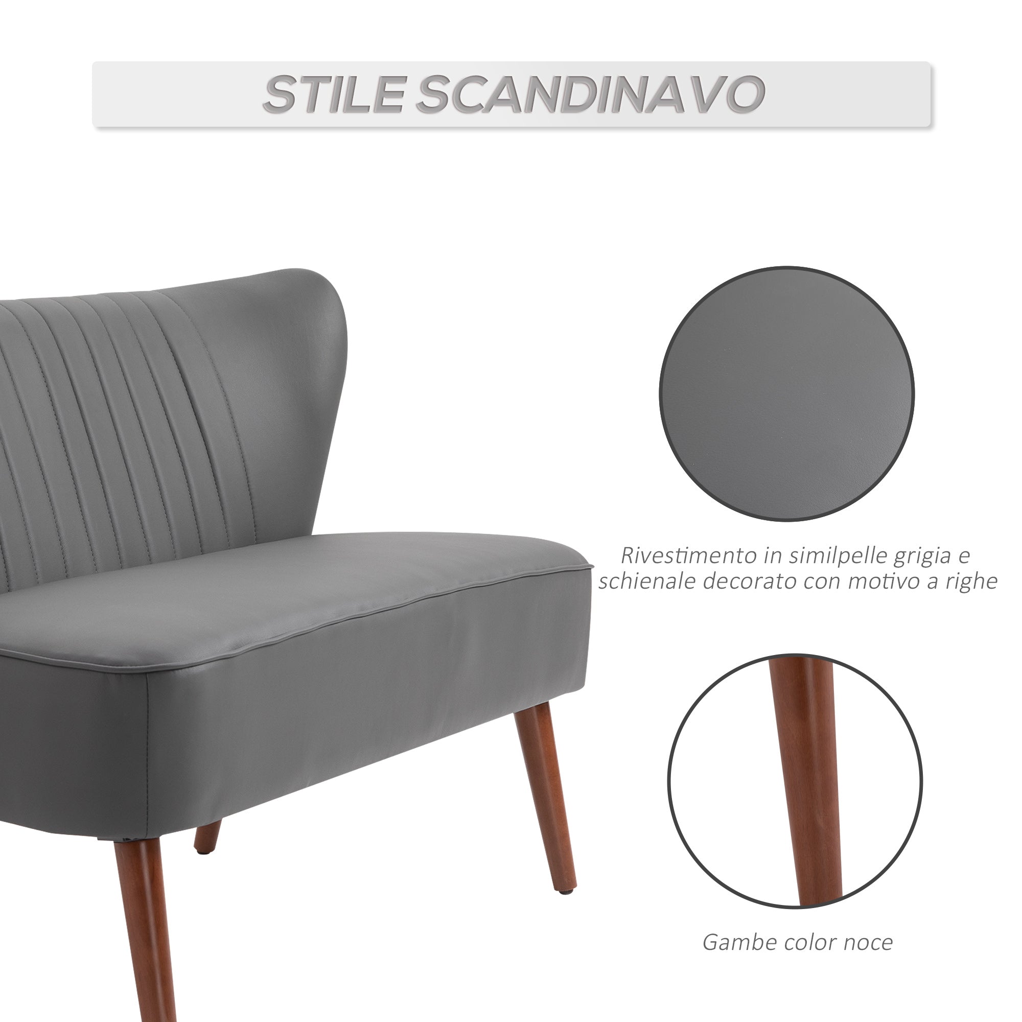 Divano 2 Posti in Similpelle 108,5x61x79 cm  Grigio