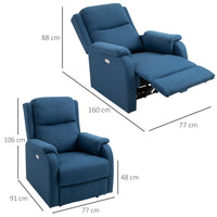 EASYCOMFORT Poltrona Relax Elettrica con Schienale Reclinabile 160°, Poggiapiedi e Porta USB, Lino Blu