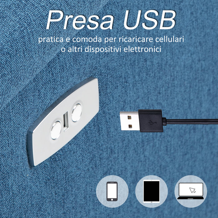 EASYCOMFORT Poltrona Relax Elettrica con Schienale Reclinabile 160°, Poggiapiedi e Porta USB, Lino Blu