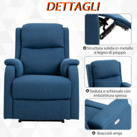 EASYCOMFORT Poltrona Relax Elettrica con Schienale Reclinabile 160°, Poggiapiedi e Porta USB, Lino Blu