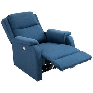 EASYCOMFORT Poltrona Relax Elettrica con Schienale Reclinabile 160°, Poggiapiedi e Porta USB, Lino Blu