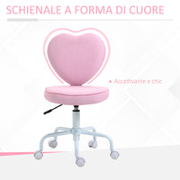 EasyComfort Sedia per Scrivania a Forma di Cuore con 5 Rotelle e Altezza Regolabile in Tessuto Rosa, 40x50x79-89cm