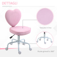 EasyComfort Sedia per Scrivania a Forma di Cuore con 5 Rotelle e Altezza Regolabile in Tessuto Rosa, 40x50x79-89cm