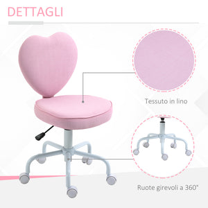 EasyComfort Sedia per Scrivania a Forma di Cuore con 5 Rotelle e Altezza Regolabile in Tessuto Rosa, 40x50x79-89cm