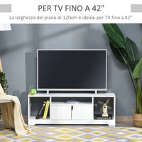 Mobile Porta TV fino a 42" 120x30x41 cm con Armadietto e Ripiani in Legno Bianco