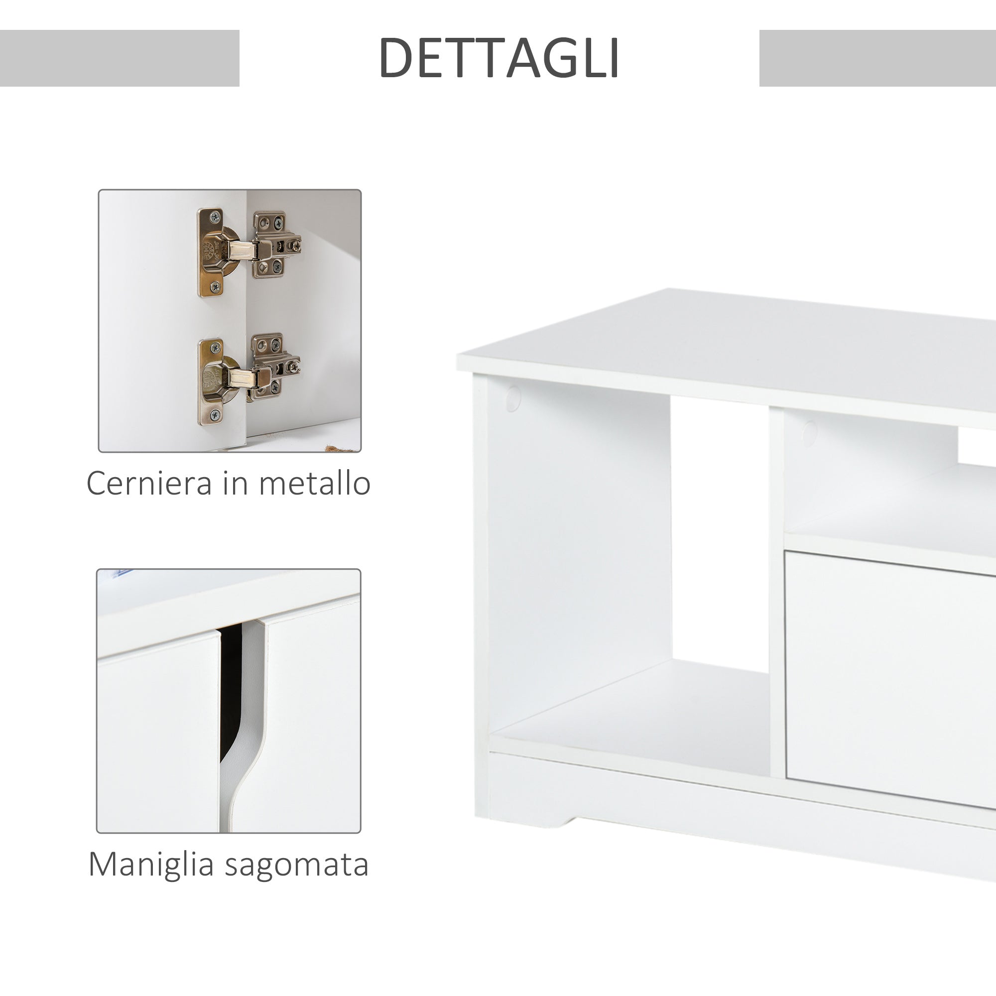 Mobile Porta TV fino a 42" 120x30x41 cm con Armadietto e Ripiani in Legno Bianco