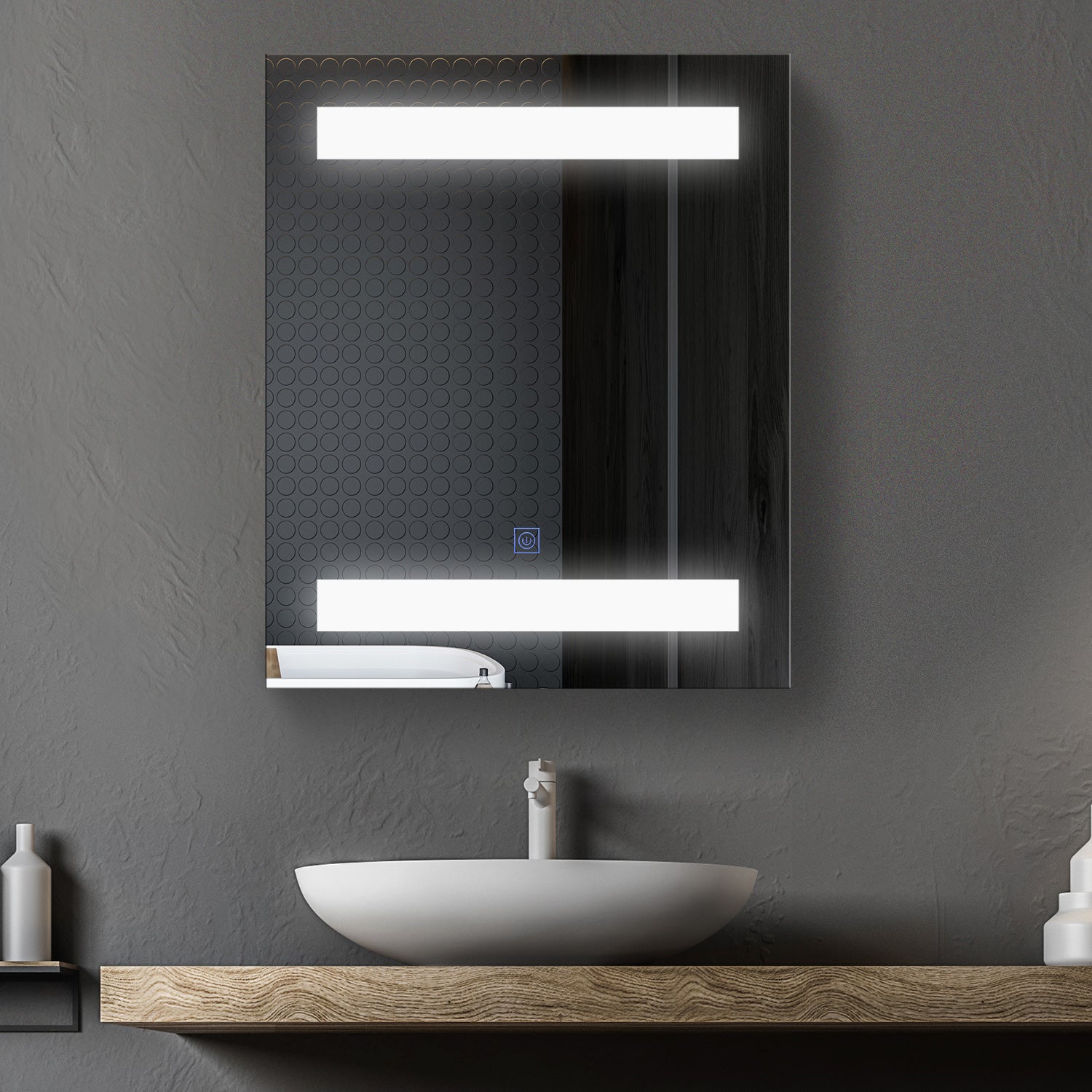 EASYCOMFORT Armadietto Pensile da Bagno con 1 Anta Specchio e Luci a LED 60 x 50 x 15cm