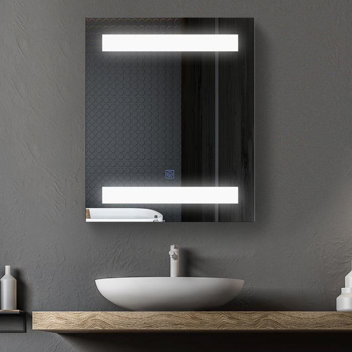 EASYCOMFORT Armadietto Pensile da Bagno con 1 Anta Specchio e Luci a LED 60 x 50 x 15cm