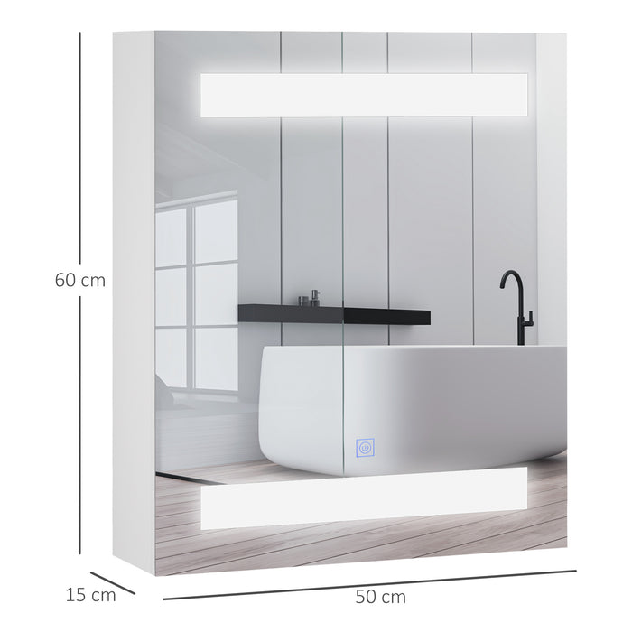 EASYCOMFORT Armadietto Pensile da Bagno con 1 Anta Specchio e Luci a LED 60 x 50 x 15cm