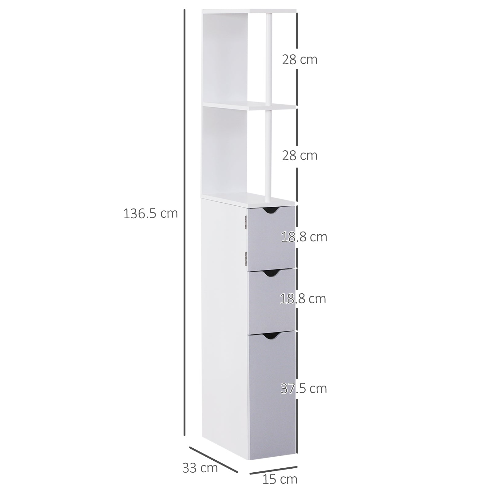 Easycomfort Mobiletto a Colonna Salvaspazio in Legno, Armadietto da Bagno con Ripiani e Armadietti, Bianco, 15x33x136.5cm