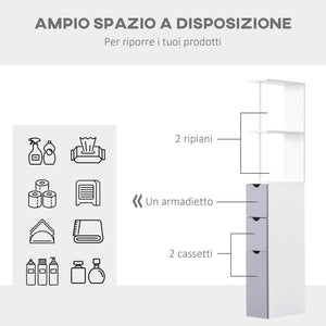 Easycomfort Mobiletto a Colonna Salvaspazio in Legno, Armadietto da Bagno con Ripiani e Armadietti, Bianco, 15x33x136.5cm