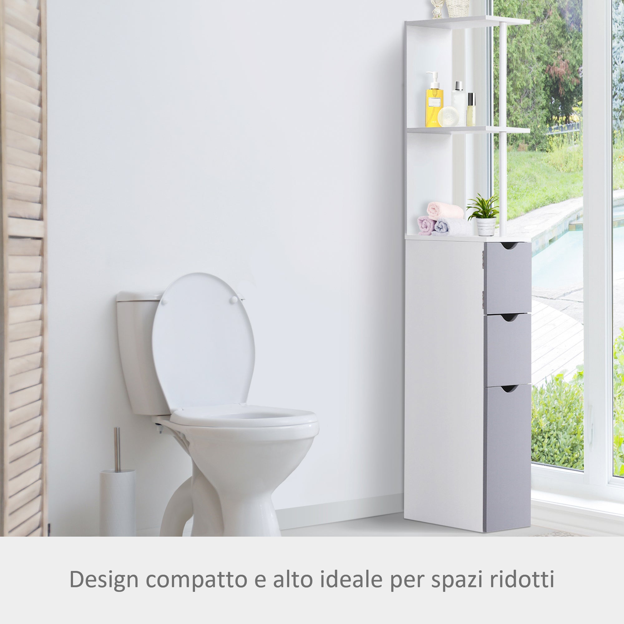 Easycomfort Mobiletto a Colonna Salvaspazio in Legno, Armadietto da Bagno con Ripiani e Armadietti, Bianco, 15x33x136.5cm