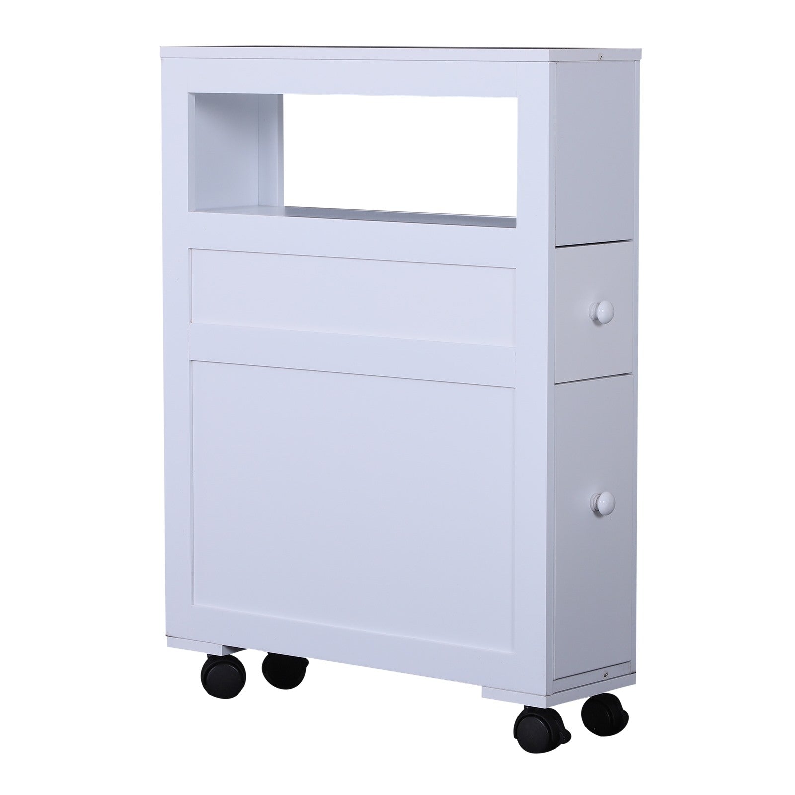 Easycomfort Mobiletto da Bagno 2 Cassetti Salvaspazio con 4 Ruote Legno 16x52x71.5cm Bianco