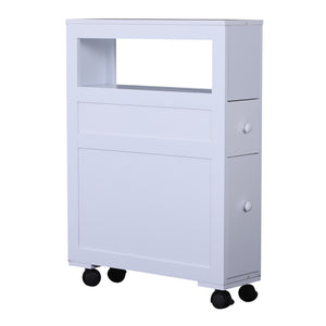 Easycomfort Mobiletto da Bagno 2 Cassetti Salvaspazio con 4 Ruote Legno 16x52x71.5cm Bianco