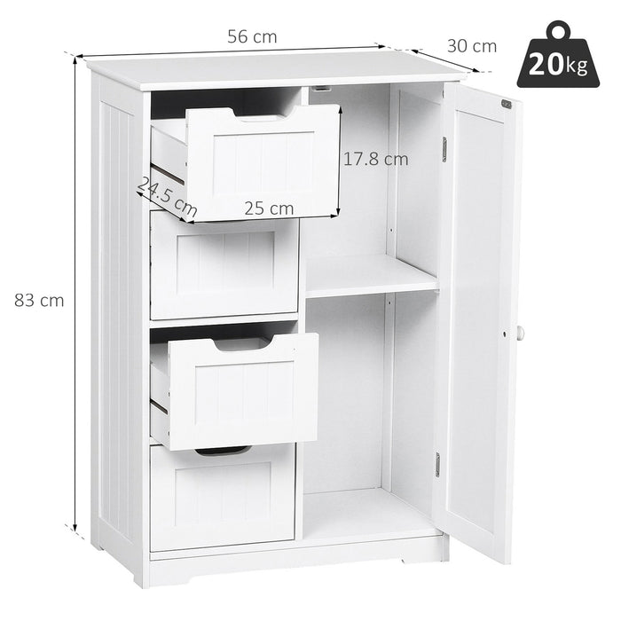 Easycomfort Mobile da Bagno con 4 Cassetti e 1 Armadietto Ripiano Regolabile a 3 Altezze Vernice Ecologica Anti-Ribaltamento in MDF Bianco 56x30x83cm