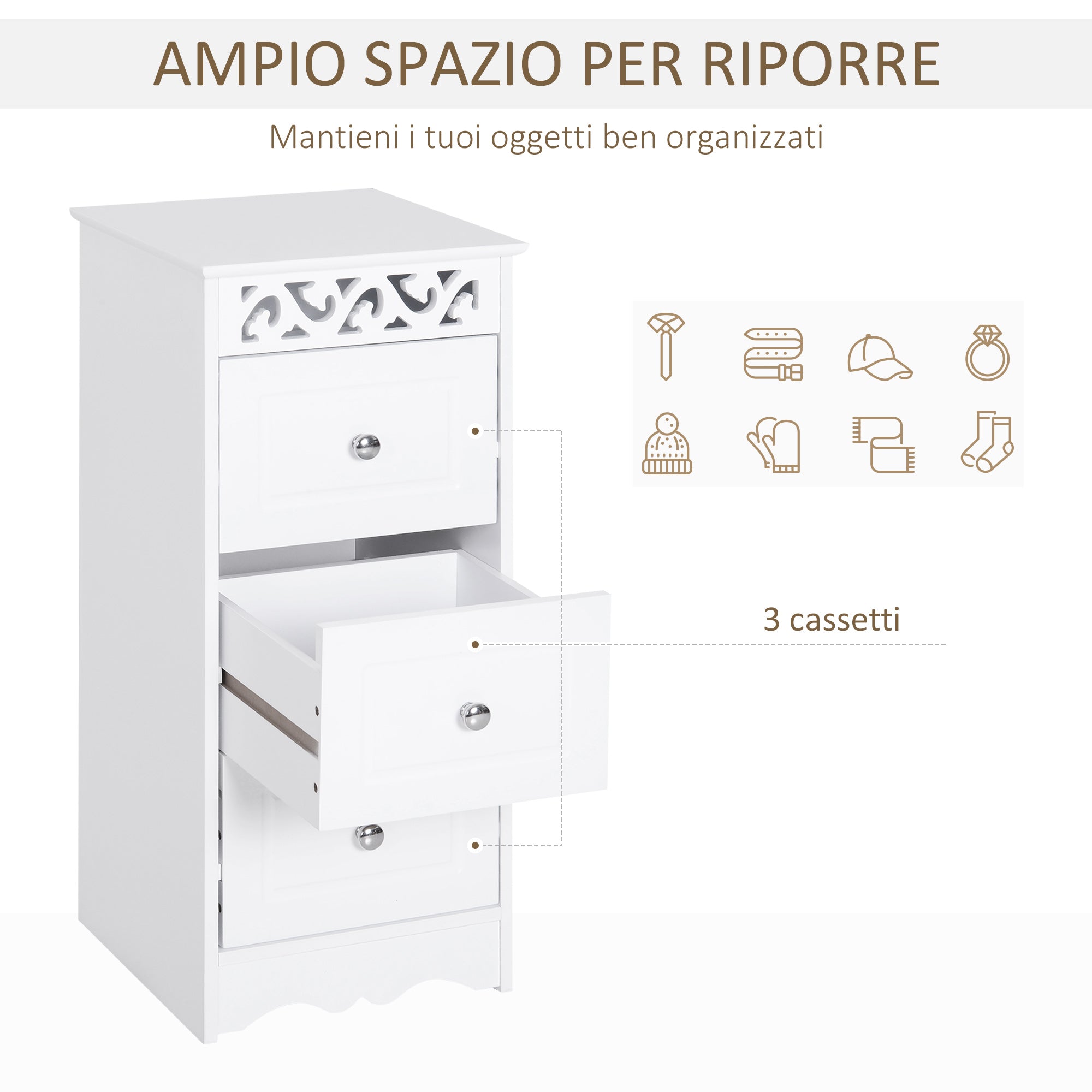 Easycomfort Mobiletto Multiuso con Cassetti, Mobiletto Basso in MDF grado E1 29.8x29.8x68.5cm bianco