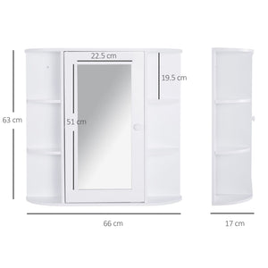 EasyComfort Mobiletto Pensile da Bagno, Armadietto Bagno con Specchio, Anta Centrale e Mensole in Legno Bianco (60 x 17 x 63 cm)