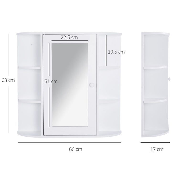 EasyComfort Mobiletto Pensile da Bagno, Armadietto Bagno con Specchio, Anta Centrale e Mensole in Legno Bianco (60 x 17 x 63 cm)