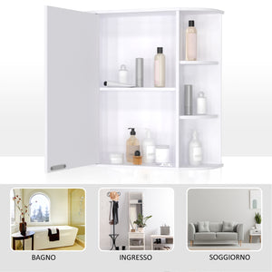 EasyComfort Mobiletto Pensile da Bagno, Armadietto Bagno con Specchio, Anta Centrale e Mensole in Legno Bianco (60 x 17 x 63 cm)